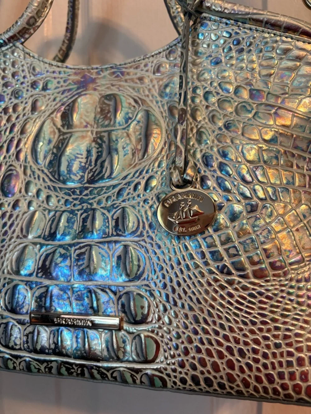 Brahmin Small Elaine Iridescent Croc-Embossed Satchel - Silver Holographic - Picture 3 of 5